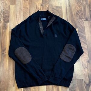 Chaps Men's Black Sweater with Dark Brown Elbow Patches